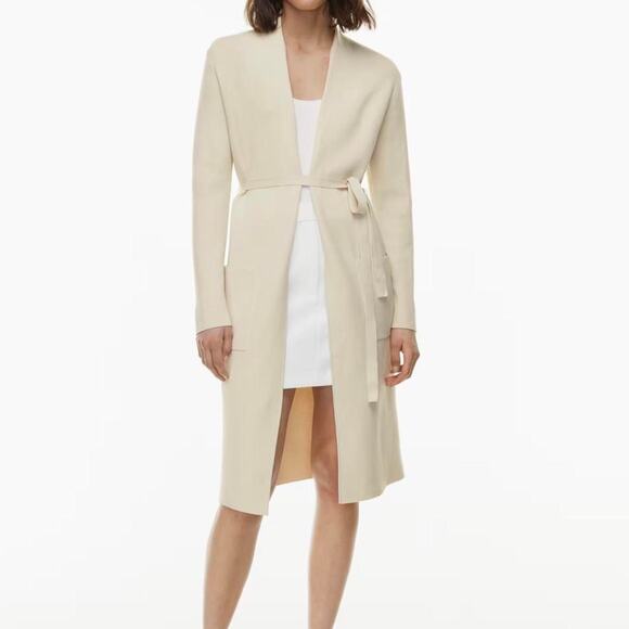 Aritzia Babaton Women's Ty Cream Long Open-Front Tie Cardigan Pockets - XS - Picture 1 of 9